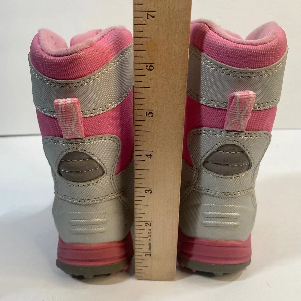 L.L.Bean Snow Boots Toddler Girls Size 7‎ Silver Pink Hook Loop Insulated Winter